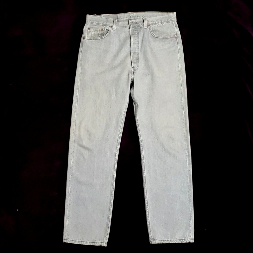 Vintage 90's Men's Levi's 501 Straight Button Fly Silver Gray Wash Denim Jeans